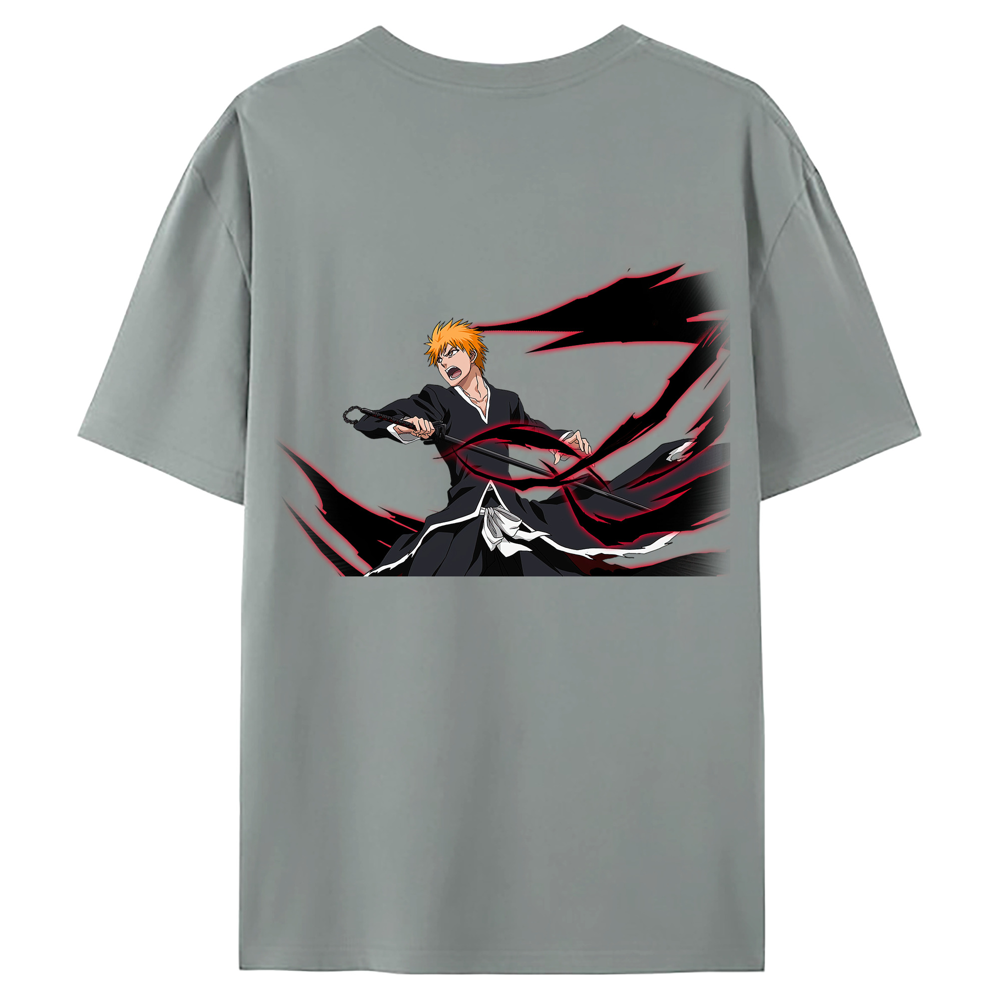 （画像用） ブリーチ 黒崎一護（くろさき いちご）BLEACH Kurosaki Ichigo 綿100％ メンズ半袖Tシャツ（バックプリント） 通気性